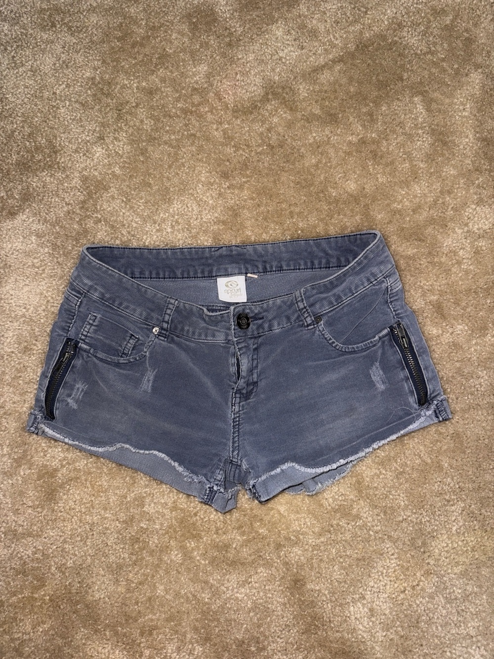 Rip Curl Faded Blue Corduroy Low Rise Distressed Mini Shorts Size 7